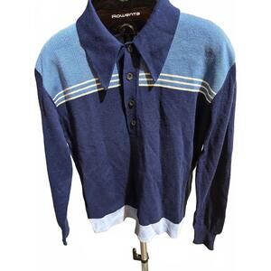 Vintage Italian Knit Polo Sweater Navy Stripe L
